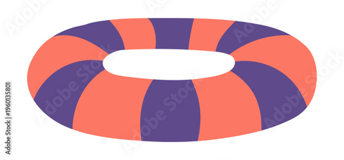 Swim tube raft, round striped pool float illustration isolated. Inflatable air ring, floatie, beach equipment, toy. Summer holidays, vacations, resort. Flat design, clip art element, hand drawn vector