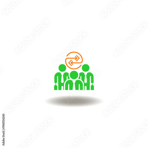 Vector illustration of business team and arrows pointing towards each other. Symbol of interpersonal communication skills.