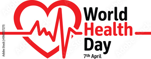 World health day logo with heart and ecg line Vector