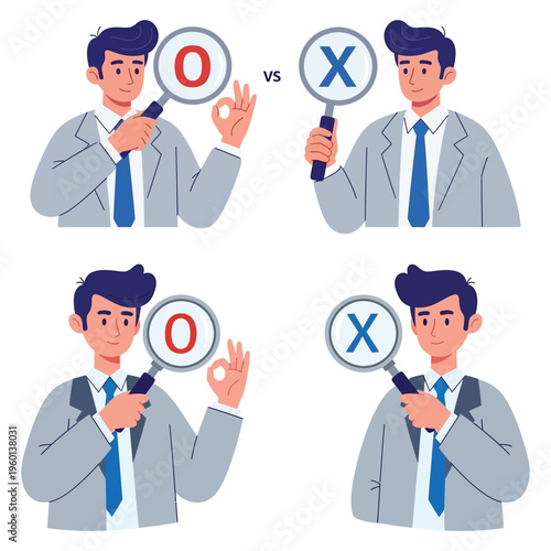 Correct and incorrect symbols comparison illustration