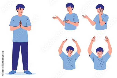 A man demonstrating various mobile phone usage positions and gestures