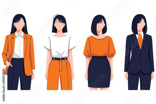 Four women in different outfits illustration