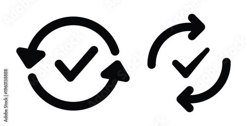Two black arrows forming circular motions with checkmarks