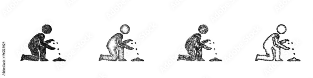 Fototapeta premium Sketch planting seeds icon design set
