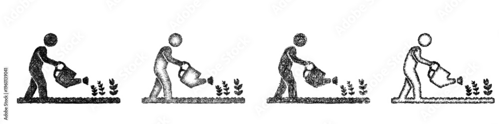 Fototapeta premium Sketch watering crops icon design set