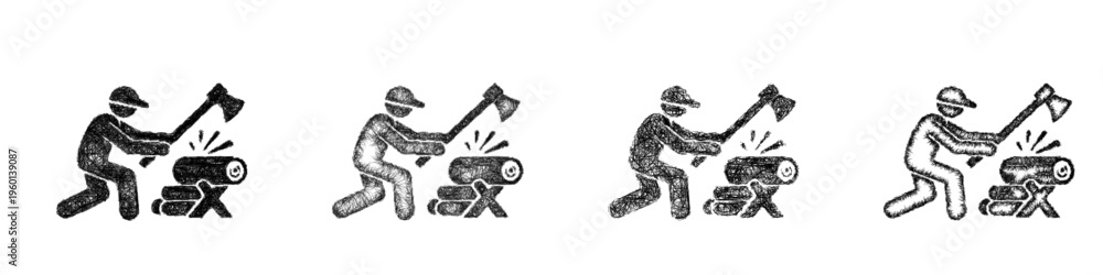 Fototapeta premium Sketch wood cutting icon design set