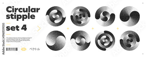 Grain Texture Circle Gradient with Noise for A Circular Dotwork Pattern, A Radial Moon Shape in Stipple and Spray Over A Black Etching. Abstract Line Vector Artwork on A Round Background.