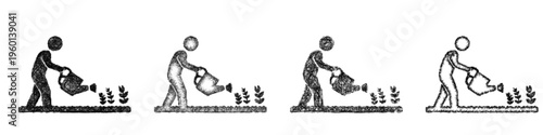 Sketch watering crops icon design set