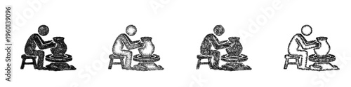 Sketch pottery making icon design set