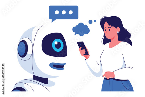 A woman interacting with a robot symbolizing human ai communication and technological advancement