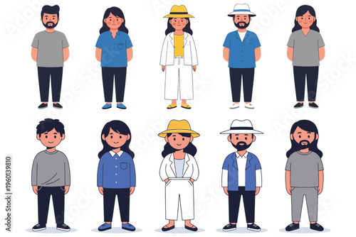 Diverse group of cartoon people in various outfits and accessories
