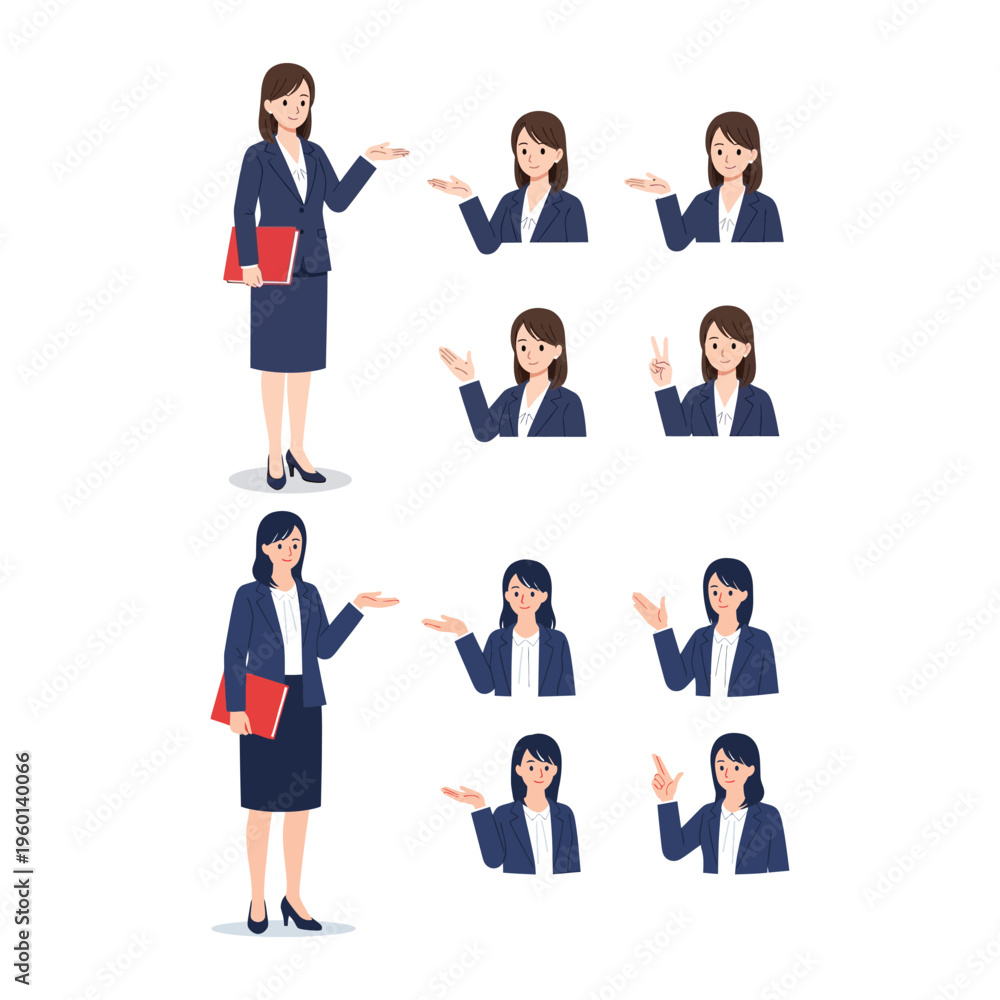 Obraz premium Businesswoman gestures and expressions in various poses