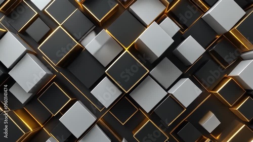 Abstract Geometric 3D Cubes with Gold Accents Generative AI
