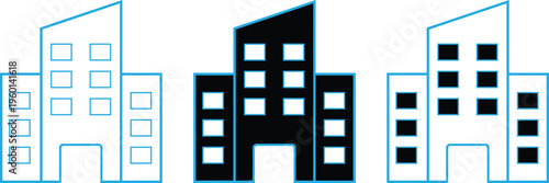 Three stylized office building icons featuring different color variations for versatile design use Vector