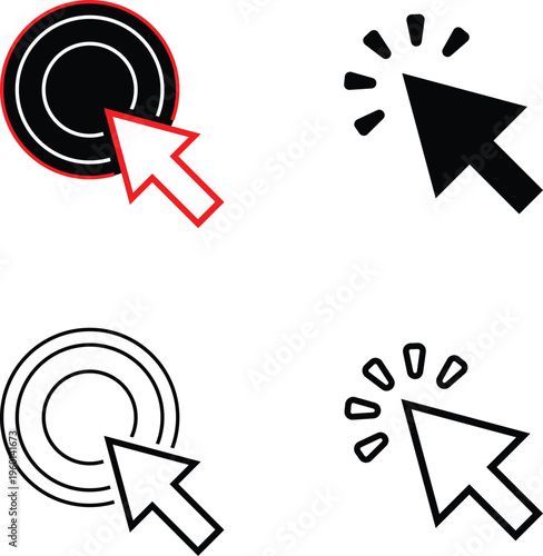 A collection of four distinct cursor icons featuring target rings and standard pointer arrow designs Vector