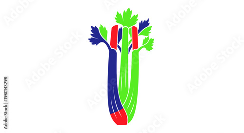 Colorful Celery Stalks, Abstract Food Illustration, Vibrant Health Ingredient