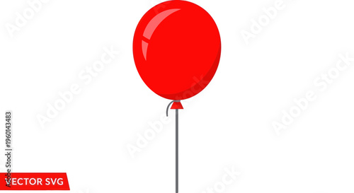 Single Red Balloon Floating on White Background, Party Decoration