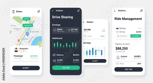Ride Sharing App UI Design Mockup - Drive Sharing & Ride Management