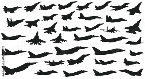 Silhouette Collection of Fighter Jets and Military Aircraft