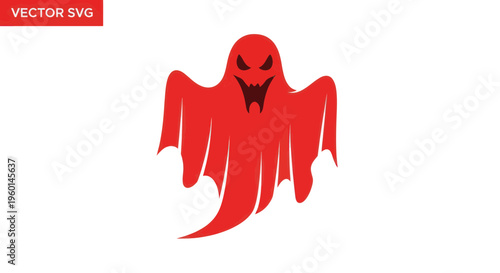 Scary Red Ghost Character with Spooky Face, Halloween Vector Illustration