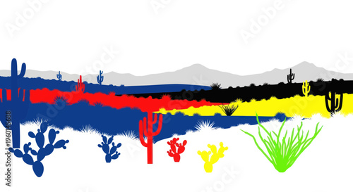 Vibrant Desert Landscape Illustration with Cactus and Mountains