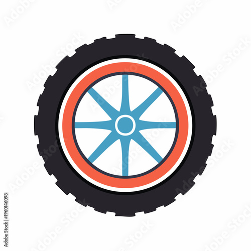 Graphic illustration of a car wheel with a tire and spoke design