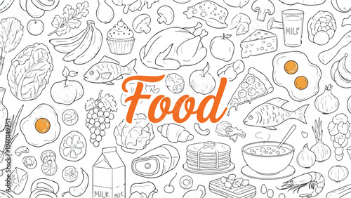Food icons, food illustrations, edible items, culinary graphics