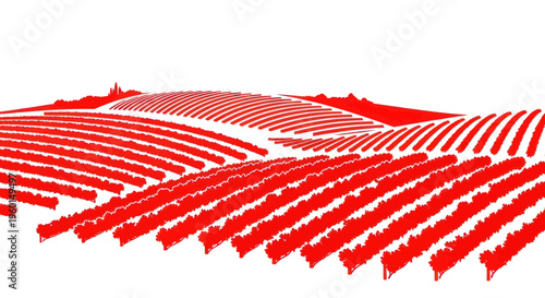 Abstract Red Rows Landscape on White Background