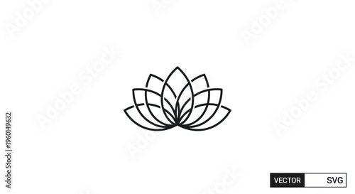 Minimalist Lotus Flower Icon, Zen, Yoga, Meditation Symbol, Vector Art