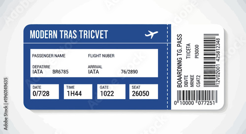 Modern Airplane Boarding Pass with Flight Details