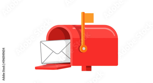 Red Mailbox with Envelope Inside, Communication Symbol, Postal Service Icon