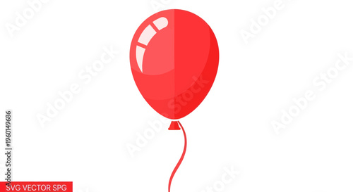 Single Red Balloon Floating Isolated on White Background, Celebration Party Element