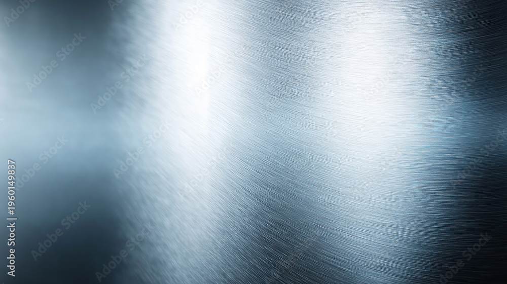 Fototapeta premium Brutal brushed metal texture showing a deep gradient from dark shadow to cool blue highlights with clear linear grain pattern for industrial designs.