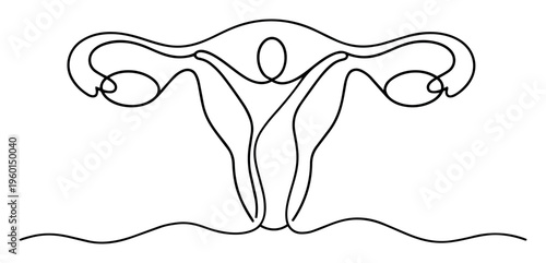 Woman standing inside a uterus and fallopian tubes, representing female empowerment, gynecology, and reproductive rights