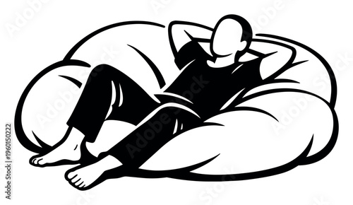 Person reclining on a comfortable bean bag, hands behind head, illustrating relaxation, peace, and downtime