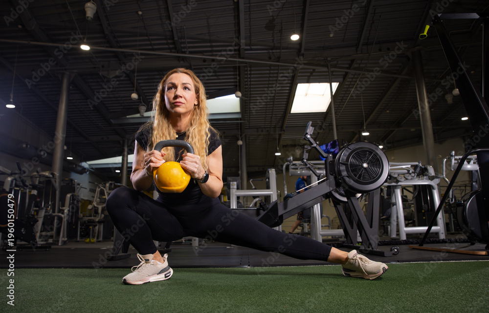 Naklejka premium Fitness and health concept. A fit young woman works out in a modern gym. Athletic man doing exercise.