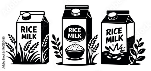 Rice milk cartons presenting dairy-free, vegan, and healthy plant-based beverage options for diet and nutrition