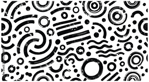 Abstract pattern with geometric shapes and swirls