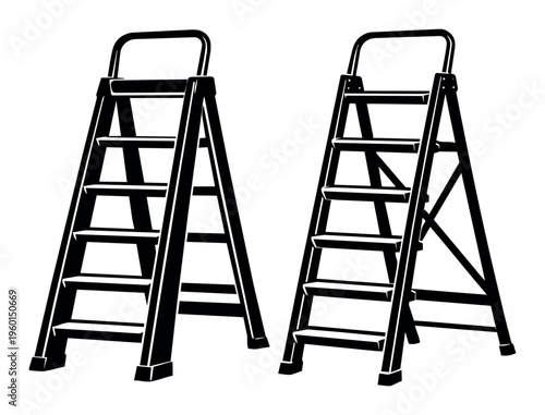 Two stepladders in black silhouette, providing accessibility, representing progress, climbing, and achievement