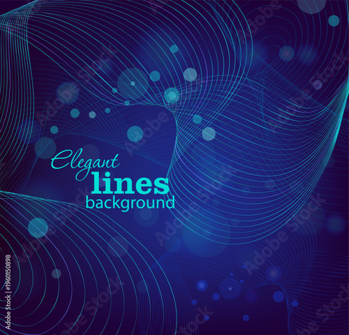 Blue neon background with graceful lines. Hand drawn. Not AI, vector illustration.