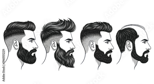 Diverse Male Hairstyles and Beard Styles, Modern Grooming Evolution