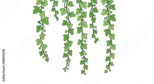Green Ivy Garland, Hanging Vines with Leaves and Berries, Natural Decoration