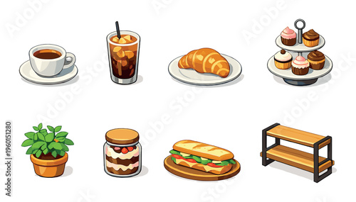 Coffee drinks and pastries with sandwiches on display