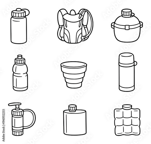 Drink bottles and containers arranged in grid on dark backdrop