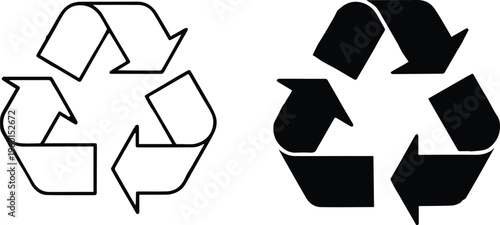 recycling symbol outline and solid black arrows triangle vector emblem