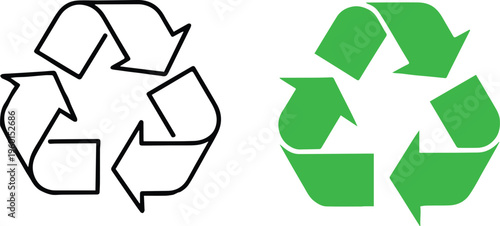 recycling symbol two styles outline and solid eco icon pack logo