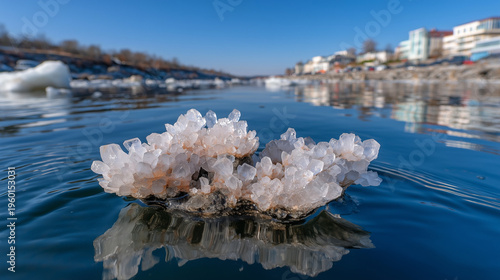 Crystal Mineral Formation Floating on Water Surface