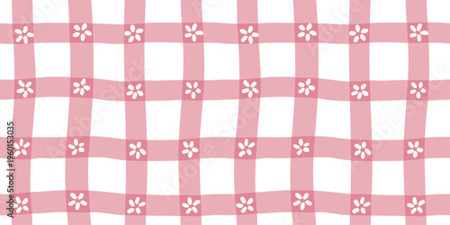 Seamless plaid pattern with small flowers in soft pink pastel tones. Ideal for textile, wrapping paper, wallpaper and cute decorative design.