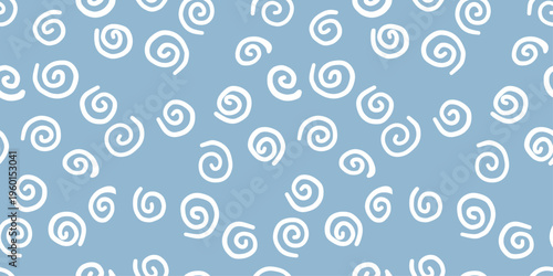 Seamless decorative pattern with spiral shapes in minimalist blue pastel tones. Ideal for textile, wrapping paper, wallpaper and abstract backgrounds.