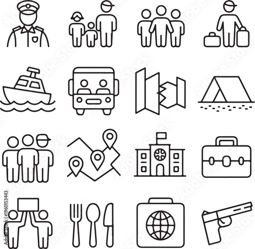 travel icon grid public transport shelter map passport briefcase